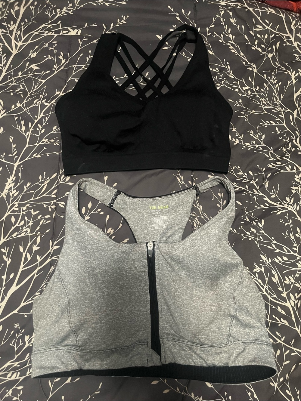 tek gear Black & Gray Sports Bras - Crisscross & Front-Zip Support lot 2